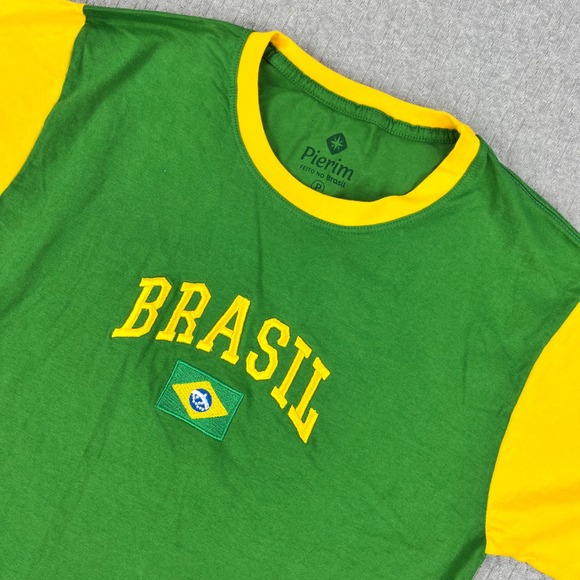 Pierim Other - Pierim Brasil T Shirt Mens medium P Green Yellow Embroidered Flag Soccer Core